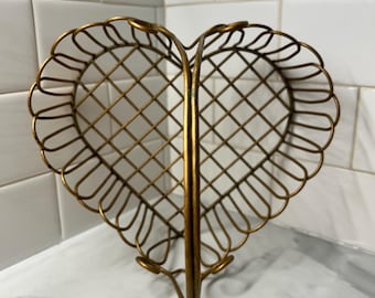 Vintage Gold Tone Heart Basket