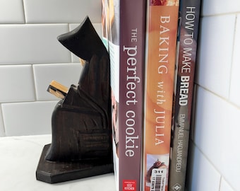 Vintage Hand Carved Wooden Monk Bookend – Religious Folk Art Sculpture, Prayer Book Detail
