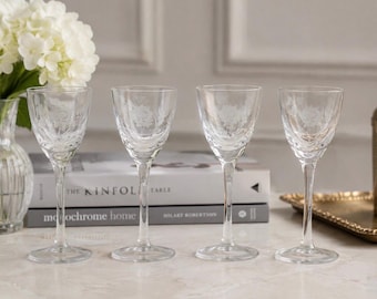Vintage Etched Floral Cut Crystal Cordial Glasses – Set of 4