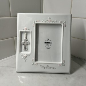 Hallmark Studio B Baptism Photo Frame | Ceramic Cross Ornament Keepsake (3.5x5)
