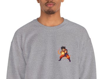 Martial Kid Fireball Illustration Crewneck Sweatshirt | Anime Style Chest Graphic