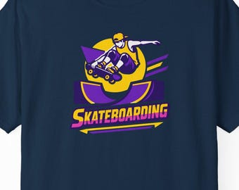 Skateboarding Graphic T-shirt | Skateboarder Logo, Yellow Purple Retro