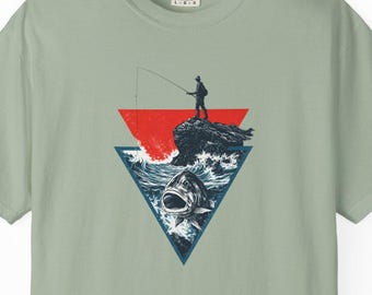 T-shirt med grafisk design för landbaserat fiske | T-shirt med kustäventyr