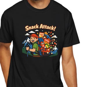 Snack Attack ryggsäcks-T-shirt för vandring | camping-t-shirt med grafik och snacks bild 1