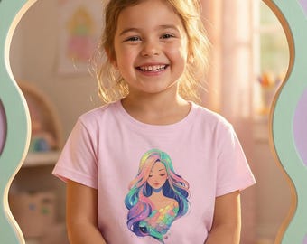Rainbow Mermaid Portrait Kids Tee | Colorful Mermaid Illustration