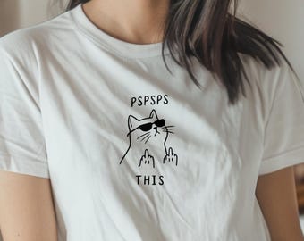 Cat with Sunglasses Middle Finger Illustration T-Shirt | PSPSPS This
