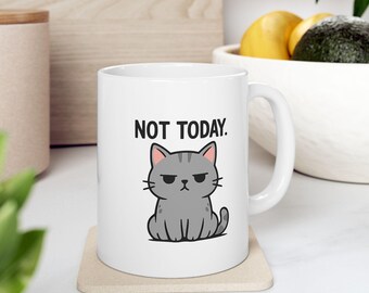 Grumpy Cat Ceramic Mug | Funny Cartoon Illustration