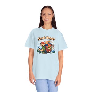 Snack Attack ryggsäcks-T-shirt för vandring | camping-t-shirt med grafik och snacks bild 17