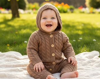 Coming Home Outfit Baby Girl Boy, Back Name Embroidered Knit Romper, Neutral Newborn Clothes, Cozy Hooded Sweater, Personalized Baby Gift