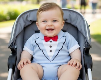 Embroidered Back Name Page Boy Bodysuit | Boho Neutral Baby Boy Wedding Outfit | Ring Bearer Proposal Gift | Custom Little Gentleman Suit