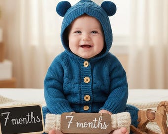 Pelele de punto con orejas de oso bordado con nombre en la espalda, ropa de bebé personalizada de estilo vintage, pelele lavable para recién nacidos, recuerdo del bosque