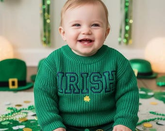 Suéter bordado "IRISH" de Notre Dame para bebé/niño pequeño - Suéter de punto de Fighting Irish para niño - Suéter de fútbol de la Universidad de Notre Dame para niño pequeño