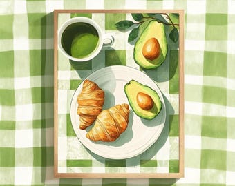 Avocado Breakfast Wall Art Print, Green Kitchen Decor