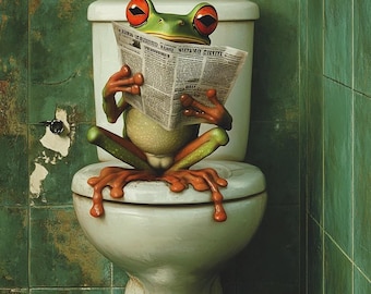 Funny Frog Bathroom Art Print, Surreal Toilet Illustration