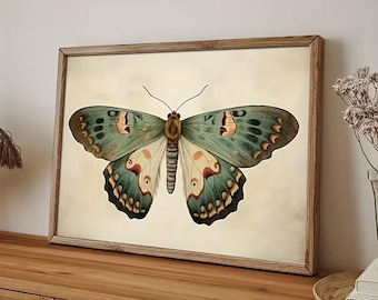 Bohemian Sage Green Vintage Butterfly Wall Art Mothfly Decor for Living Room