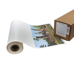 May include: A rolled canvas print featuring a detailed image of an ancient temple with a blue sky background. The canvas is partially unrolled, revealing the artwork. A brown cardboard box with a label is visible.