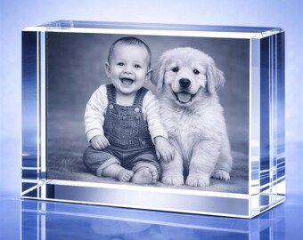 Personalized Baby and Pet Crystal Photo Gift, Custom Family Keepsake