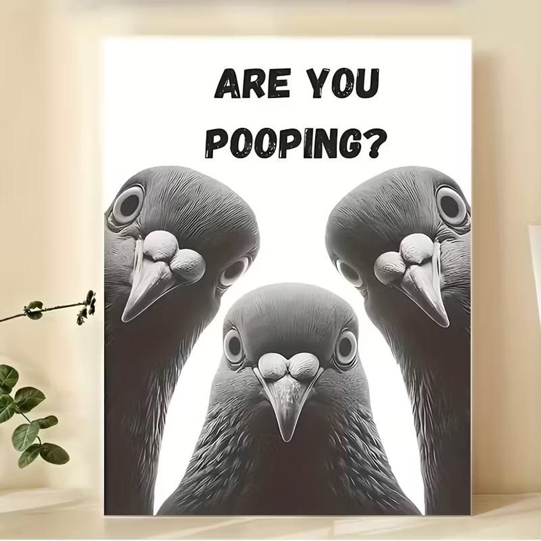 Funny Pigeon Wall Art, Bird Humor Print, Minimalist Black and White ...
