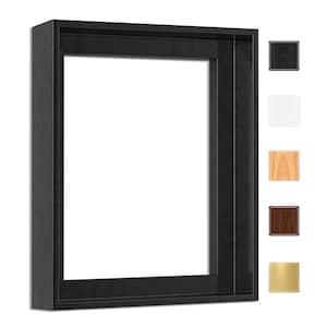 May include: A black, rectangular, gallery-style picture frame with a deep profile. The frame has a clean, modern design. Color swatches of black, white, natural wood, dark brown, and gold are shown on the right side of the frame.