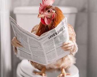 Funny Chicken Bathroom Wall Art, Humorous Animal Print