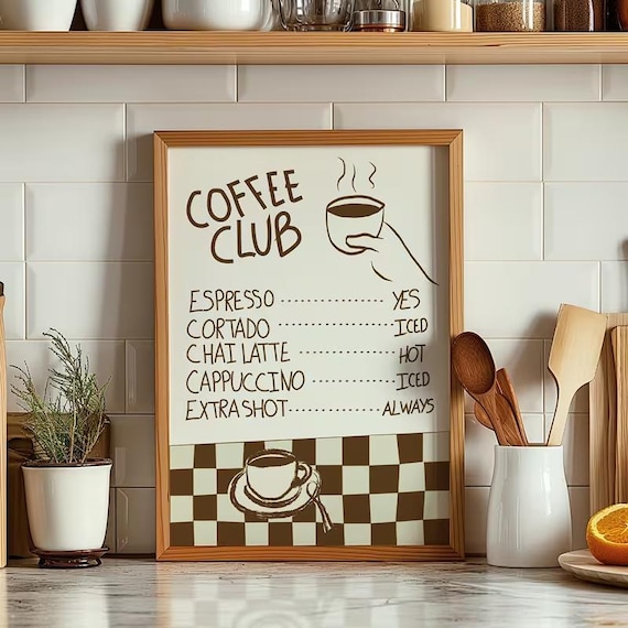 Coffee Wall Art Kitchen Decor Coffee Club Print