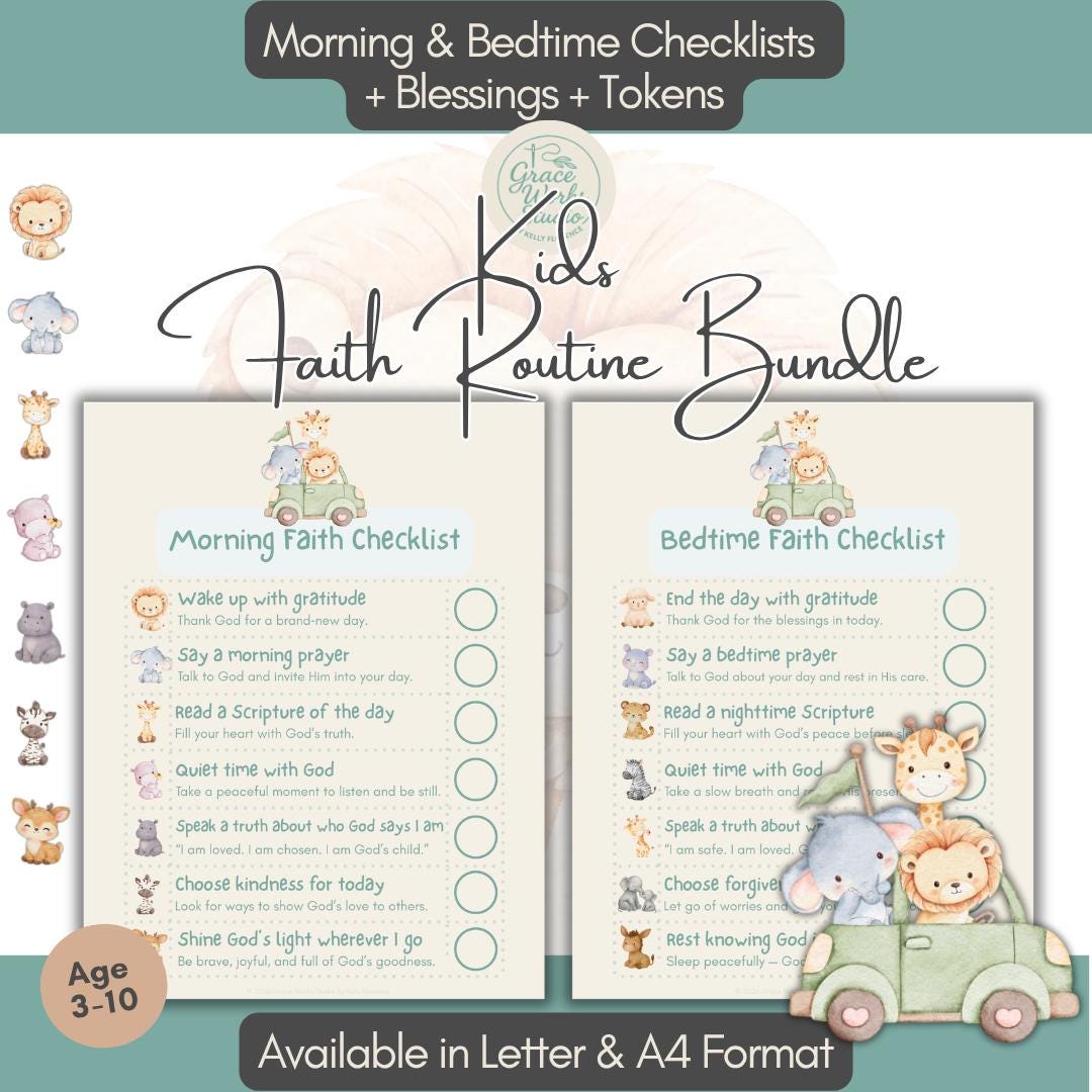 Christian Kids Morning & Bedtime Routine Chart Printable, Faith ...