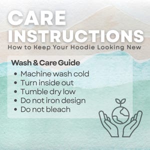 Care instructions graphic for Christian lemon shirt showing wash and care guide: machine wash cold, turn inside out, tumble dry low, do not iron design, do not bleach.