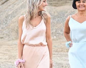 Spaghetti Top Apricot aus Satin in M