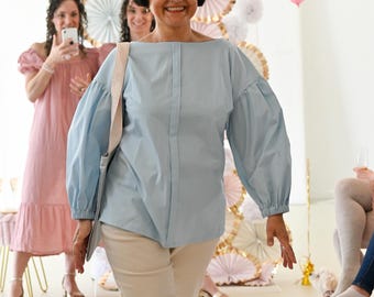 Blouse met Ballonärmeln in Hellblau in XL