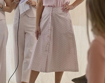 Leichter Sommer-Tellerrock aus Bio-Baumwoll-Poplin met Knopfleiste in rosé en dunkelblauw