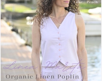 Weste mit Knopfleiste in Bio Poplin gestreift in Peach/Weiß