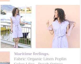 Hemdblusenkleid in Lavendel met dezenten Streifen in L/XL