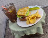 Miniature BLT Sandwich and Iced Tea Set, Dollhouse Food, 1:12 Scale