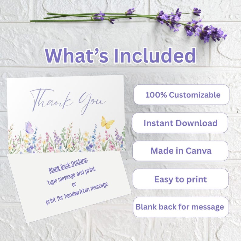 Wildflower Baby Shower Thank You Card - Editable Canva Template ...