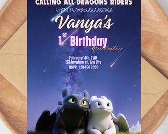 Plantilla de invitación de cumpleaños de Cómo entrenar a tu dragón: Hipo y Desdentao (Descarga digital)