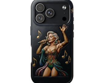 Coque pour iPhone Madonna, portrait icône pop, impression similicuir, oeuvre d'art pour les fans de musique des années 80
