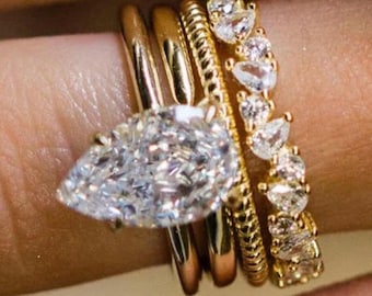 3 CT Pear Cut Lab Grown Diamond Multi Bands Yellow Gold Bridal Ring Set