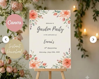 Wildflower Garden Party Welcome Sign Editable Canva Template | Printable Birthday Decor | Boho Floral Party Sign | Instant Download