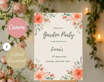Wildflower Garden Party Welcome Sign Editable Canva Template | Printable Birthday Decor | Boho Floral Party Sign | Instant Download
