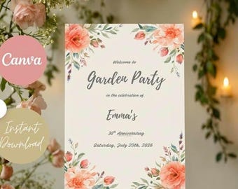 Wildflower Garden Party Welcome Sign Editable Canva Template | Printable Birthday Decor | Boho Floral Party Sign | Instant Download