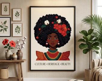 Decoración de pared para Juneteenth / Retrato de mujer afroamericana (Descarga digital)