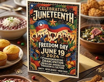 Tarjeta del Día de la Libertad de Juneteenth, Celebración de la Emancipación Afroamericana (Descarga instantánea de 5x7)