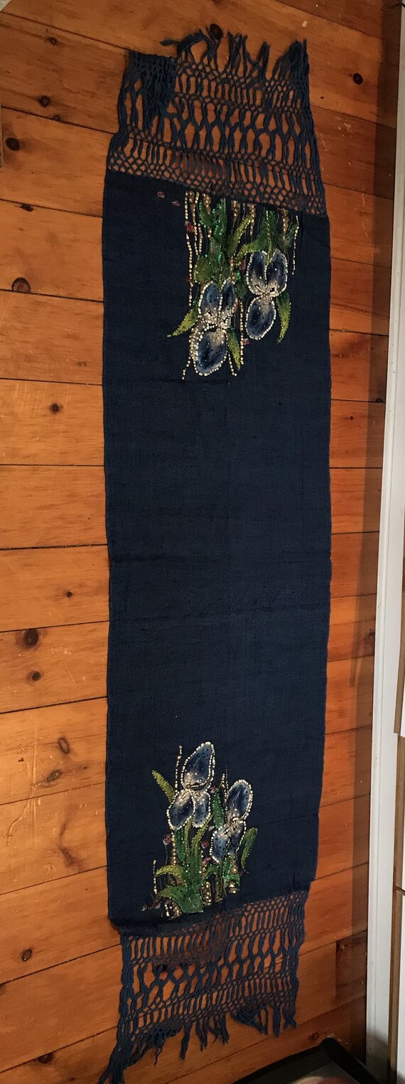 Blue Flowered Sequined Shawl - image 7