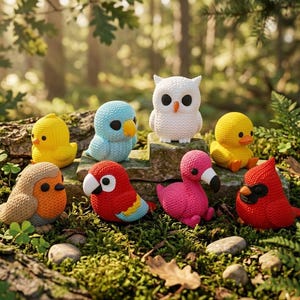 3D Printed Bird Figurine "Winged Wonders" Set-Knit Cozy Crochet-Style Miniature Animals