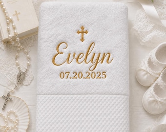 Personalized Baptism Towel, Embroidered Orthodox Cross, Custom Christening Gift, Baby Baptism Keepsake, Godchild Gift