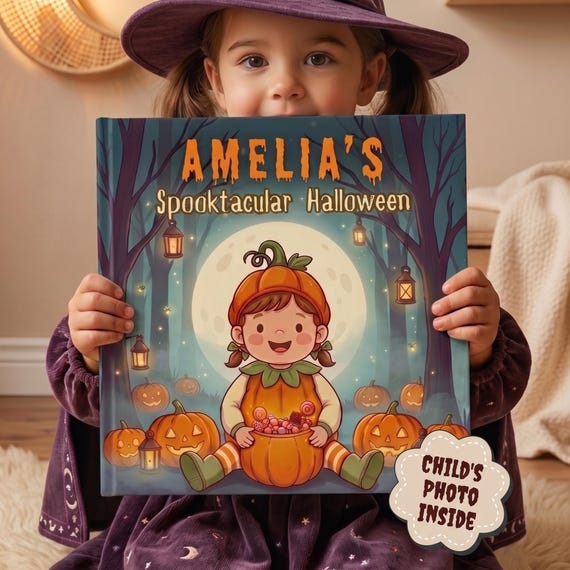 Personalized Halloween Book for Girls, Custom Name Little Pumpkin Storybook, Spooky Cute Halloween Gift for Daughter Granddaughter