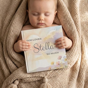 Gepersonaliseerde Bijbelverhalenboek met naam, christelijk doopcadeau voor meisje, aangepaste naamdagcadeau, christendom kinderboek voor het slapengaan