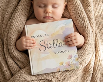 Gepersonaliseerde Bijbelverhalenboek met naam, christelijk doopcadeau voor meisje, aangepaste naamdagcadeau, christendom kinderboek voor het slapengaan