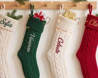 Personlig julstrumpa, broderad namnstrumpa, kabelstickad strumpa, personlig familjejulstrumpa, julklapp