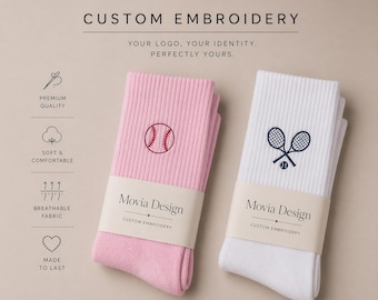 Calcetines con logotipo bordado personalizado, ropa de trabajo personalizada, calcetines para clubes de pilates, tenis y marcas de estilo de vida.